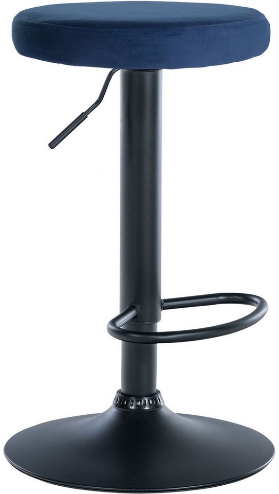 TPFLiving Barhocker höhenverstellbar (Barstuhl - Hocker für Küche - stabiles Drehgestell), Thekenstuhl mit bequemer Sitzfläche: Samt blau von TPFLiving