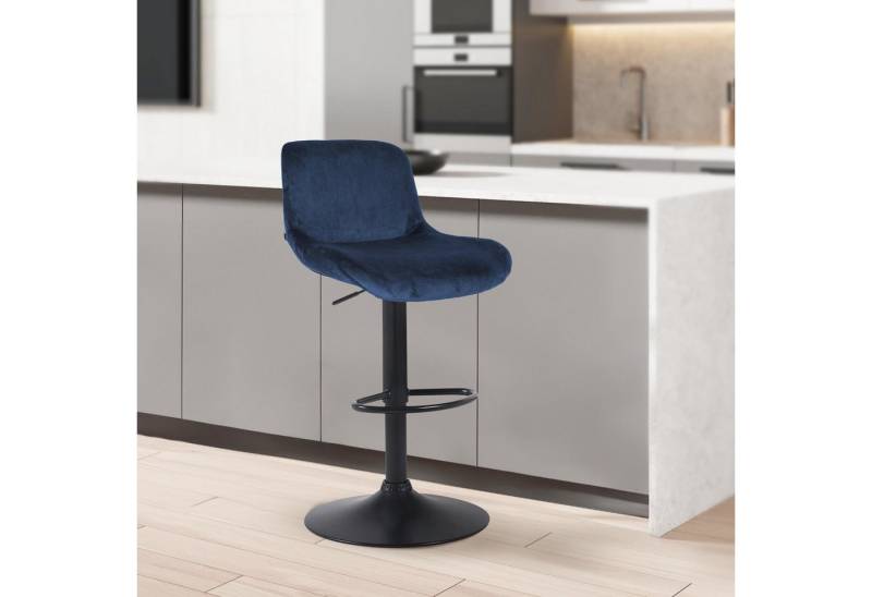 TPFLiving Barhocker höhenverstellbar (Barstuhl - Hocker für Küche - stabiles Drehgestell), Thekenstuhl mit bequemer Sitzfläche: Samt blau von TPFLiving