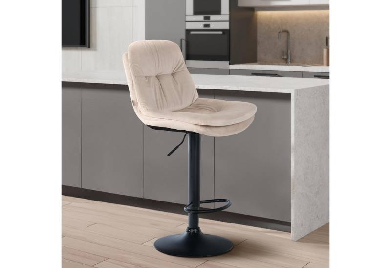 TPFLiving Barhocker höhenverstellbar (Barstuhl - Hocker für Küche - stabiles Drehgestell), Thekenstuhl mit bequemer Sitzfläche: Samt creme von TPFLiving