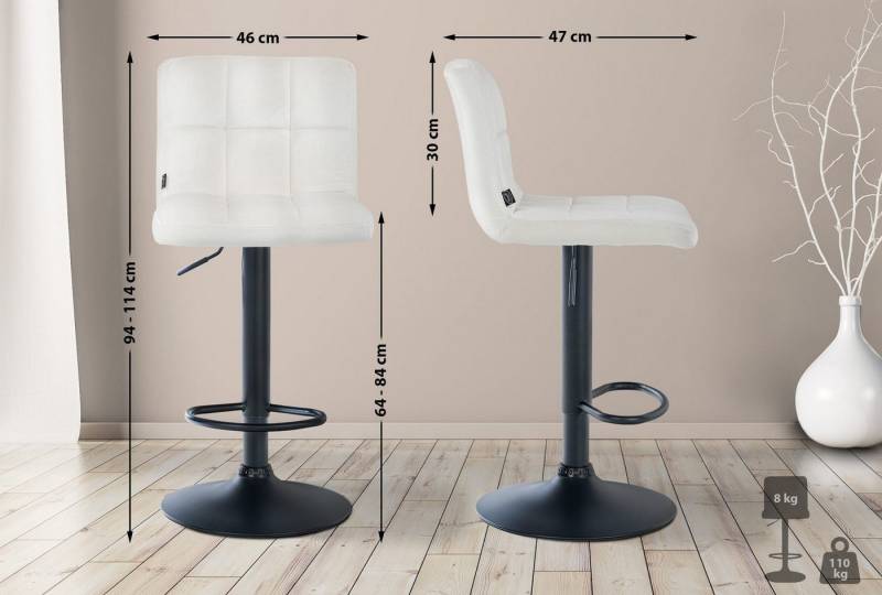 TPFLiving Barhocker höhenverstellbar (Barstuhl - Hocker für Küche - stabiles Drehgestell), Thekenstuhl mit bequemer Sitzfläche: Samt creme von TPFLiving