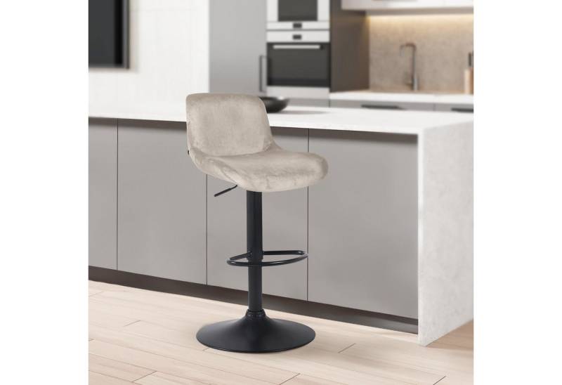 TPFLiving Barhocker höhenverstellbar (Barstuhl - Hocker für Küche - stabiles Drehgestell), Thekenstuhl mit bequemer Sitzfläche: Samt creme von TPFLiving