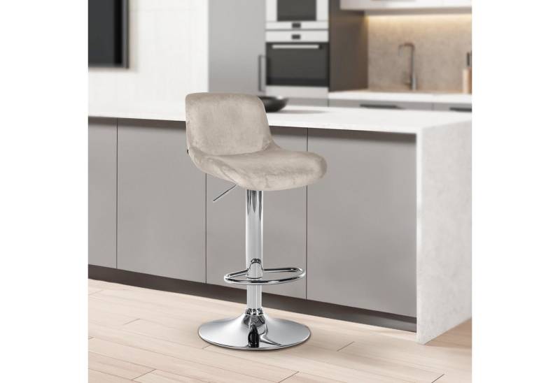 TPFLiving Barhocker höhenverstellbar (Barstuhl - Hocker für Küche - stabiles Drehgestell), Thekenstuhl mit bequemer Sitzfläche: Samt creme von TPFLiving