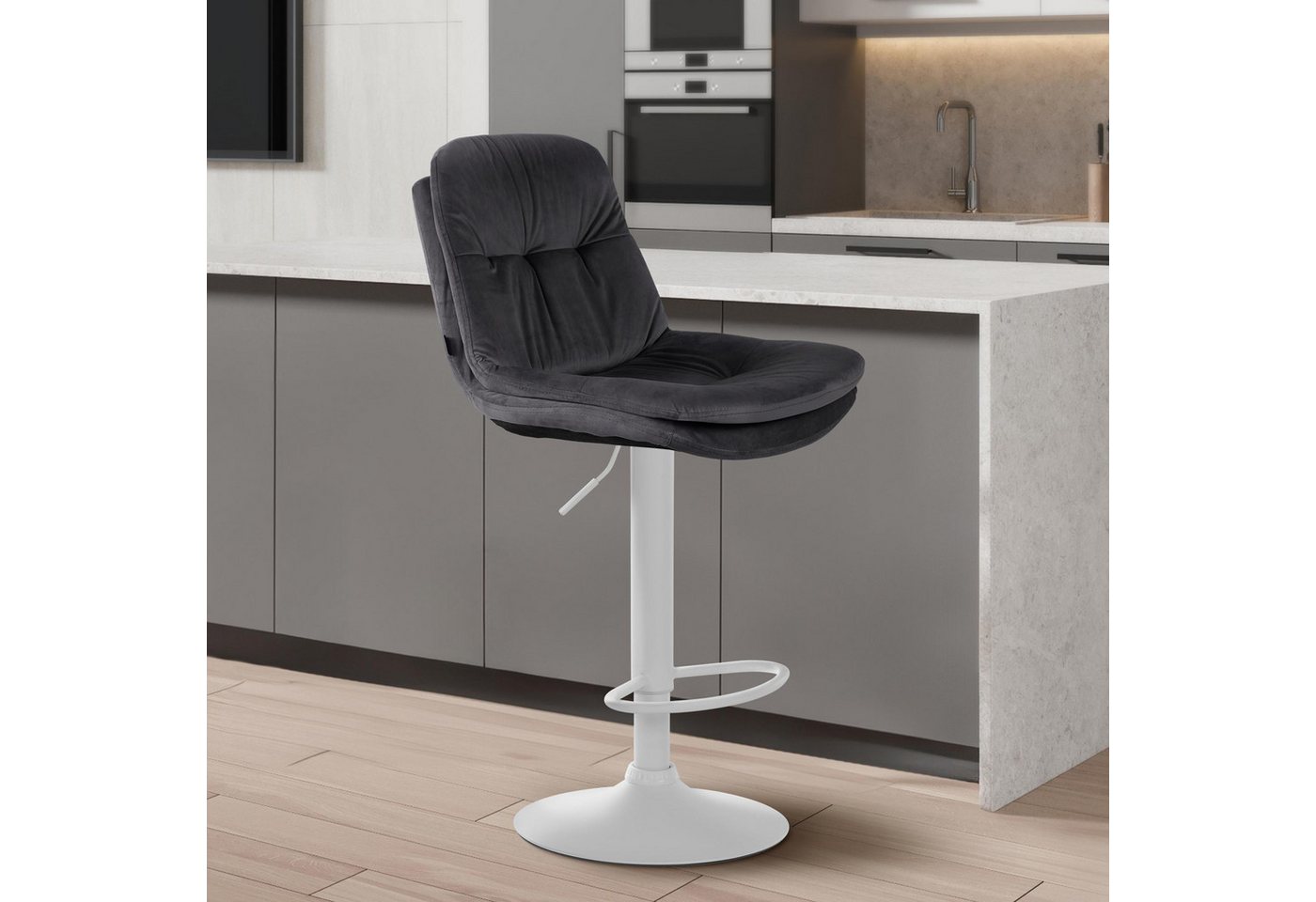 TPFLiving Barhocker höhenverstellbar (Barstuhl - Hocker für Küche - stabiles Drehgestell), Thekenstuhl mit bequemer Sitzfläche: Samt dunkelgrau von TPFLiving