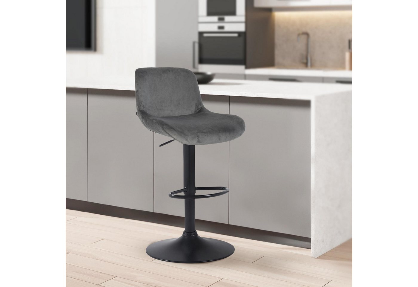 TPFLiving Barhocker höhenverstellbar (Barstuhl - Hocker für Küche - stabiles Drehgestell), Thekenstuhl mit bequemer Sitzfläche: Samt dunkelgrau von TPFLiving
