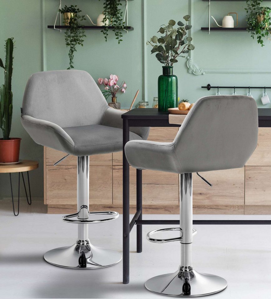 TPFLiving Barhocker höhenverstellbar (Barstuhl - Hocker für Küche - stabiles Drehgestell), Thekenstuhl mit bequemer Sitzfläche: Samt grau von TPFLiving