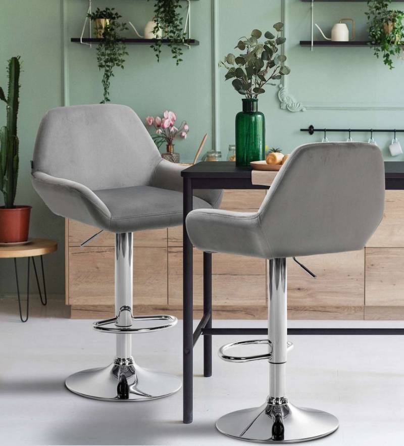 TPFLiving Barhocker höhenverstellbar (Barstuhl - Hocker für Küche - stabiles Drehgestell), Thekenstuhl mit bequemer Sitzfläche: Samt grau von TPFLiving