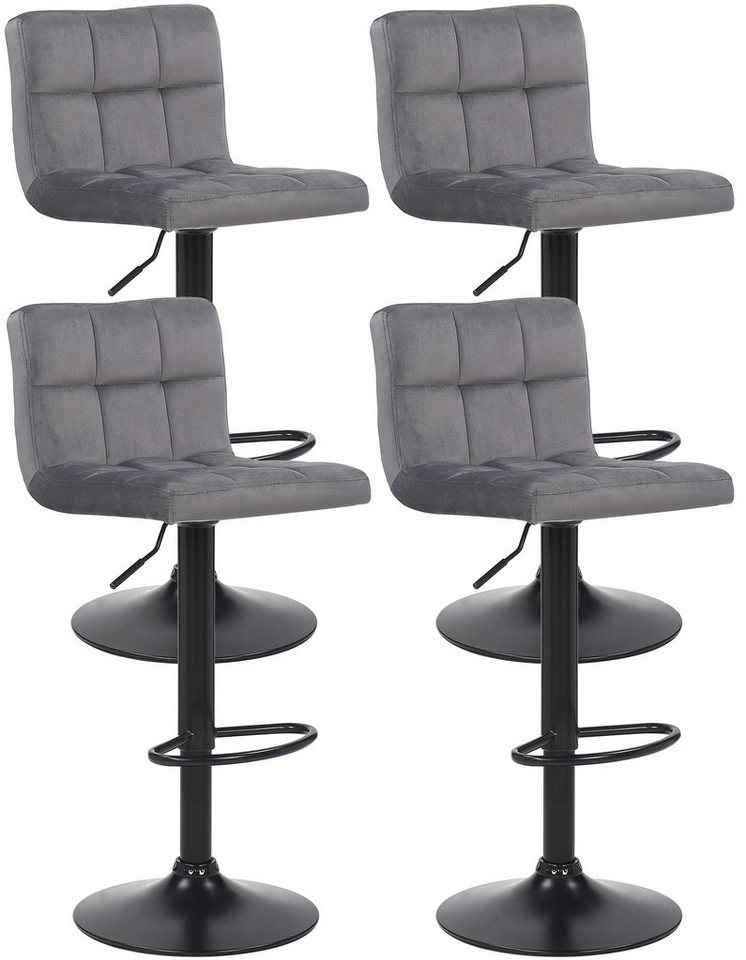 TPFLiving Barhocker höhenverstellbar (Barstuhl - Hocker für Küche - stabiles Drehgestell), Thekenstuhl mit bequemer Sitzfläche: Samt grau von TPFLiving