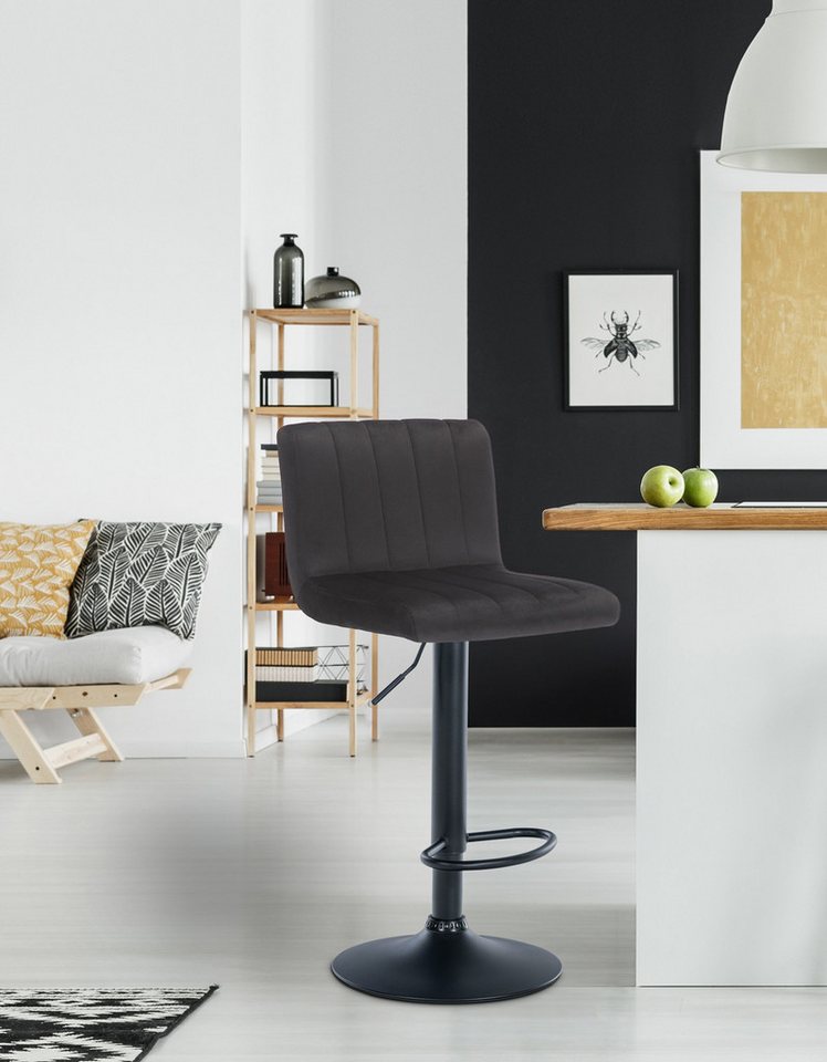 TPFLiving Barhocker höhenverstellbar (Barstuhl - Hocker für Küche - stabiles Drehgestell), Thekenstuhl mit bequemer Sitzfläche: Samt schwarz von TPFLiving
