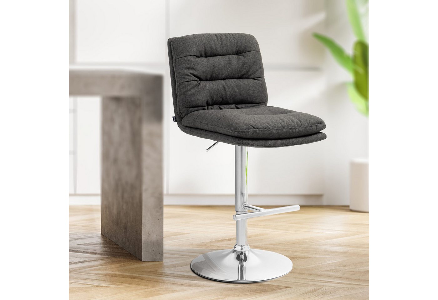TPFLiving Barhocker höhenverstellbar (Barstuhl - Hocker für Küche - stabiles Drehgestell), Thekenstuhl mit bequemer Sitzfläche: Stoff dunkelgrau von TPFLiving