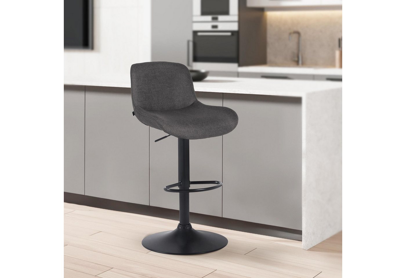 TPFLiving Barhocker höhenverstellbar (Barstuhl - Hocker für Küche - stabiles Drehgestell), Thekenstuhl mit bequemer Sitzfläche: Stoff dunkelgrau von TPFLiving