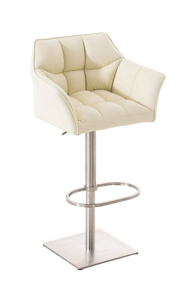 TPFLiving Barhocker höhenverstellbar (Barstuhl mit Rückenlehne - Hocker für Küche), 360° drehbar - Gestell Edelstahl - Sitzfläche: Kunstleder Creme von TPFLiving