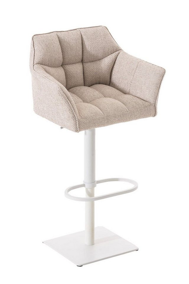 TPFLiving Barhocker höhenverstellbar (Barstuhl mit Rückenlehne - Hocker für Küche), 360° drehbar - Gestell Metall weiß - Sitzfläche: Stoff Elfenbein von TPFLiving