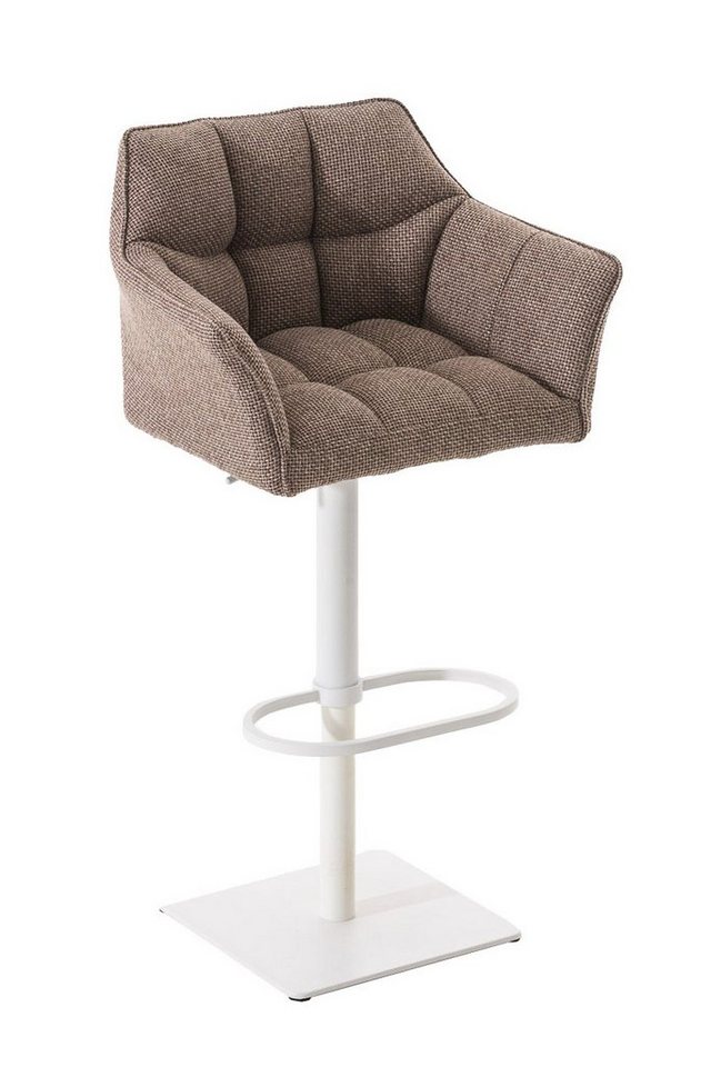TPFLiving Barhocker höhenverstellbar (Barstuhl mit Rückenlehne - Hocker für Küche), 360° drehbar - Gestell Metall weiß - Sitzfläche: Stoff Terrabraun von TPFLiving