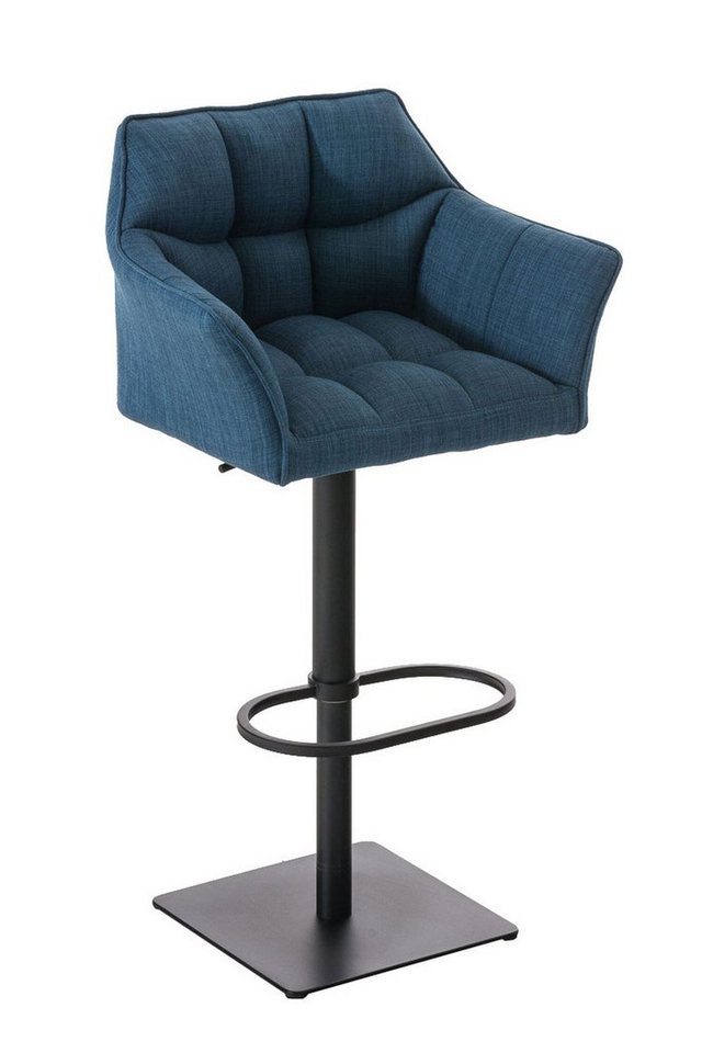 TPFLiving Barhocker höhenverstellbar (Barstuhl mit Rückenlehne - Hocker für Küche), 360° drehbar - Metall schwarz matt - Sitzfläche: Stoff Blau von TPFLiving