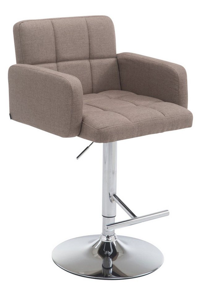 TPFLiving Barhocker höhenverstellbar (Barstuhl mit Rückenlehne- - Thekenhocker - Hocker für Küche), 360° drehbar - Gestell: Metall chrom - Sitzfläche: Stoff Taupe von TPFLiving