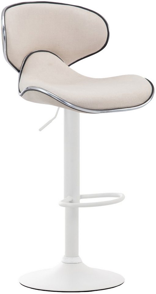 TPFLiving Barhocker höhenverstellbar (Barstuhl mit Rückenlehne- - Thekenhocker - Hocker für Küche), 360° drehbar - Gestell: Metall weiß - Sitzfläche: Stoff Creme von TPFLiving