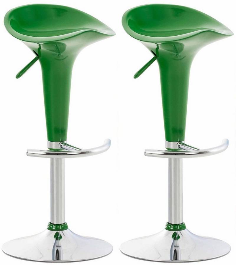 TPFLiving Barhocker höhenverstellbar (Set, 2 St., Barstuhl - Tresenhocker - Thekenhocker - Hocker für Küche), 360° drehbar - Gestell: Metall chrom - Sitzfläche: Kunststoff Grün von TPFLiving