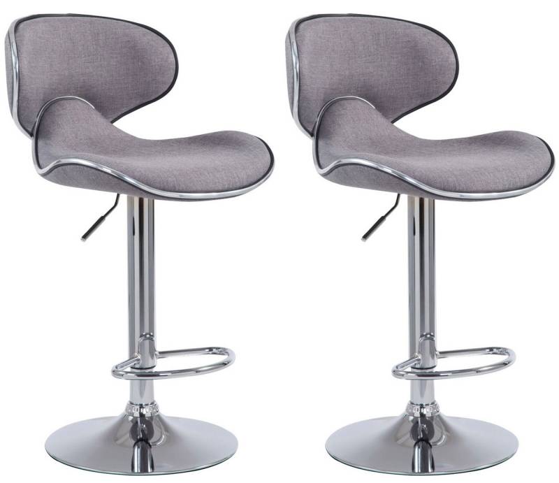 TPFLiving Barhocker höhenverstellbar (Set, 2 St., Barstuhl mit Rückenlehne- - Thekenhocker - Hocker für Küche), 360° drehbar - Gestell: Metall chrom - Sitzfläche: Stoff Hellgrau von TPFLiving
