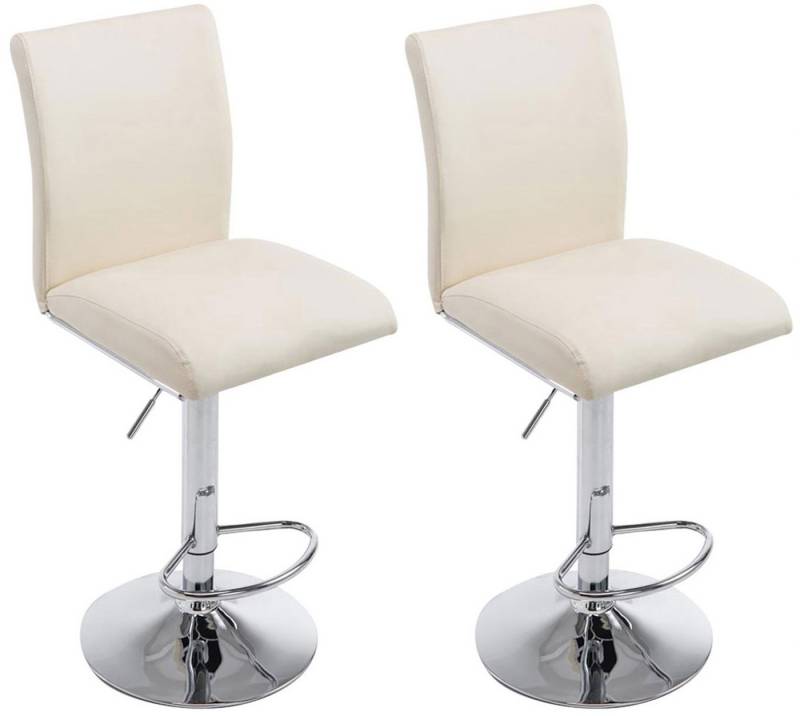 TPFLiving Barhocker höhenverstellbar (Set, 2 St., Barstuhl mit Rückenlehne- - Thekenhocker - Hocker für Küche), 360° drehbar - chromfarbener Stahl - Sitzfläche: Kunstleder Creme von TPFLiving