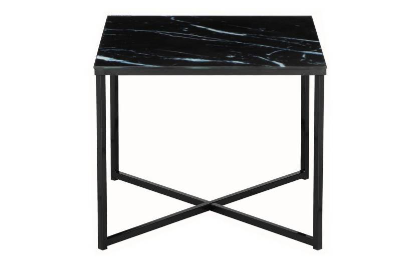 TPFLiving Beistelltisch Glassico - Couchtisch mit 6mm starker Glasplatte (Sofatisch in Marmoroptik mit extravagantem Stahlgestell, Glastisch - Kaffetisch - Teetisch in modernem Design), Maße (BxHxT): 50x42x50 cm - Gestell-Farbe Schwarz von TPFLiving