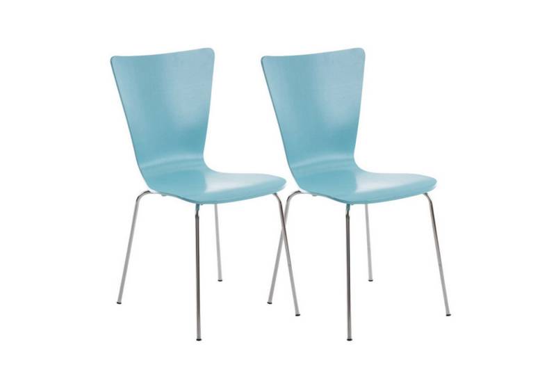 TPFLiving Besucherstuhl Almere - Stuhl mit chromfarbenem Metallgestell (Besucherstuhl - Sitzfläche und Rückenlehne aus Holz, 2 St), Maße (TxBxH): 50 x 43 x 84cm - Farbe: hellblau von TPFLiving