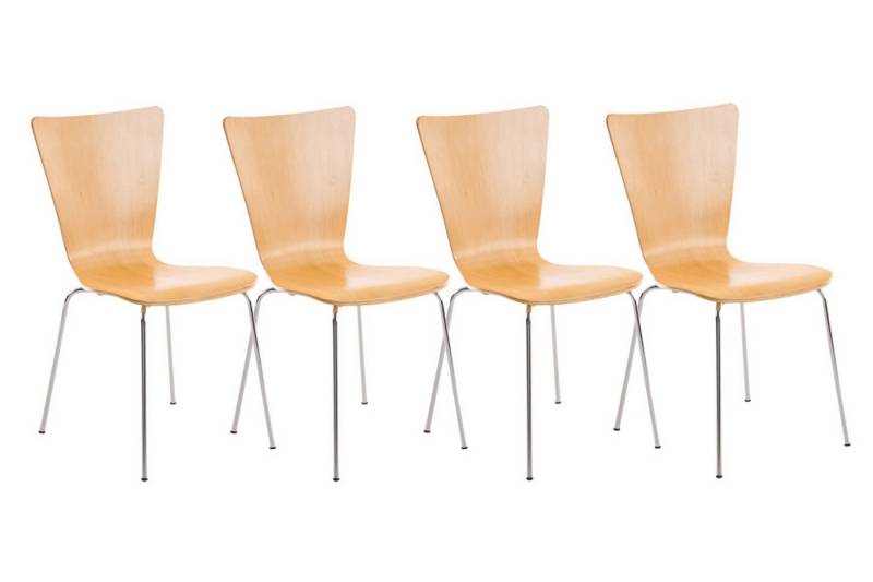 TPFLiving Besucherstuhl Almere - Stuhl mit chromfarbenem Metallgestell (Besucherstuhl - Sitzfläche und Rückenlehne aus Holz, 4 St), Maße (TxBxH): 50 x 43 x 84cm - Farbe: natura von TPFLiving