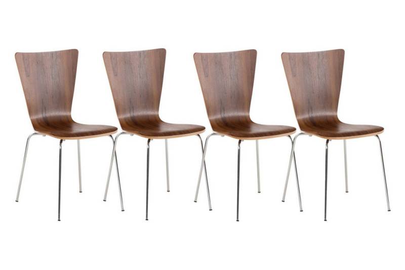 TPFLiving Besucherstuhl Almere - Stuhl mit chromfarbenem Metallgestell (Besucherstuhl - Sitzfläche und Rückenlehne aus Holz, 4 St), Maße (TxBxH): 50 x 43 x 84cm - Farbe: walnuss von TPFLiving