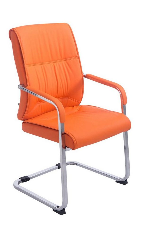TPFLiving Besucherstuhl Anobo mit hochwertig gepolsterter Sitzfläche - Konferenzstuhl (Küchenstuhl - Esszimmerstuhl - Wohnzimmerstuhl), Gestell: Metall chrom - Sitzfläche: Kunstleder orange von TPFLiving