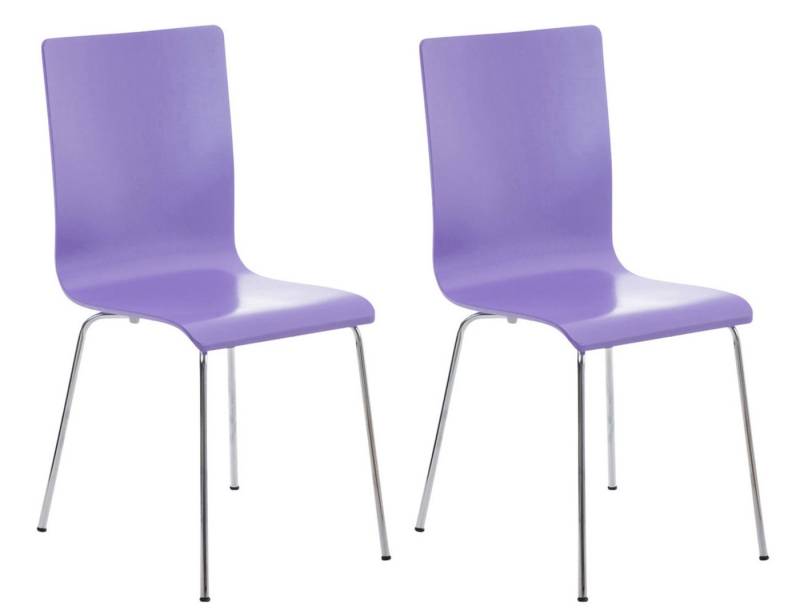 TPFLiving Besucherstuhl Apeldoorn - Stuhl mit chromfarbenem Metallgestell (Besucherstuhl - Sitzfläche und Rückenlehne aus Holz, 2 St), Maße (TxBxH): 47 x 43 x 87cm - Farbe: lila von TPFLiving