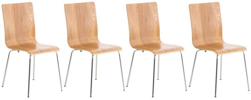 TPFLiving Besucherstuhl Apeldoorn - Stuhl mit chromfarbenem Metallgestell (Besucherstuhl - Sitzfläche und Rückenlehne aus Holz, 4 St), Maße (TxBxH): 47 x 43 x 87cm - Farbe: eiche von TPFLiving
