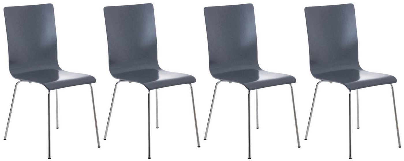 TPFLiving Besucherstuhl Apeldoorn - Stuhl mit chromfarbenem Metallgestell (Besucherstuhl - Sitzfläche und Rückenlehne aus Holz, 4 St), Maße (TxBxH): 47 x 43 x 87cm - Farbe: grau von TPFLiving