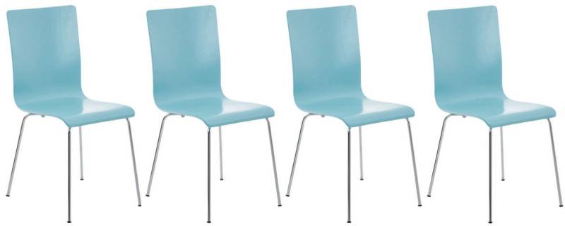 TPFLiving Besucherstuhl Apeldoorn - Stuhl mit chromfarbenem Metallgestell (Besucherstuhl - Sitzfläche und Rückenlehne aus Holz, 4 St), Maße (TxBxH): 47 x 43 x 87cm - Farbe: hellblau von TPFLiving
