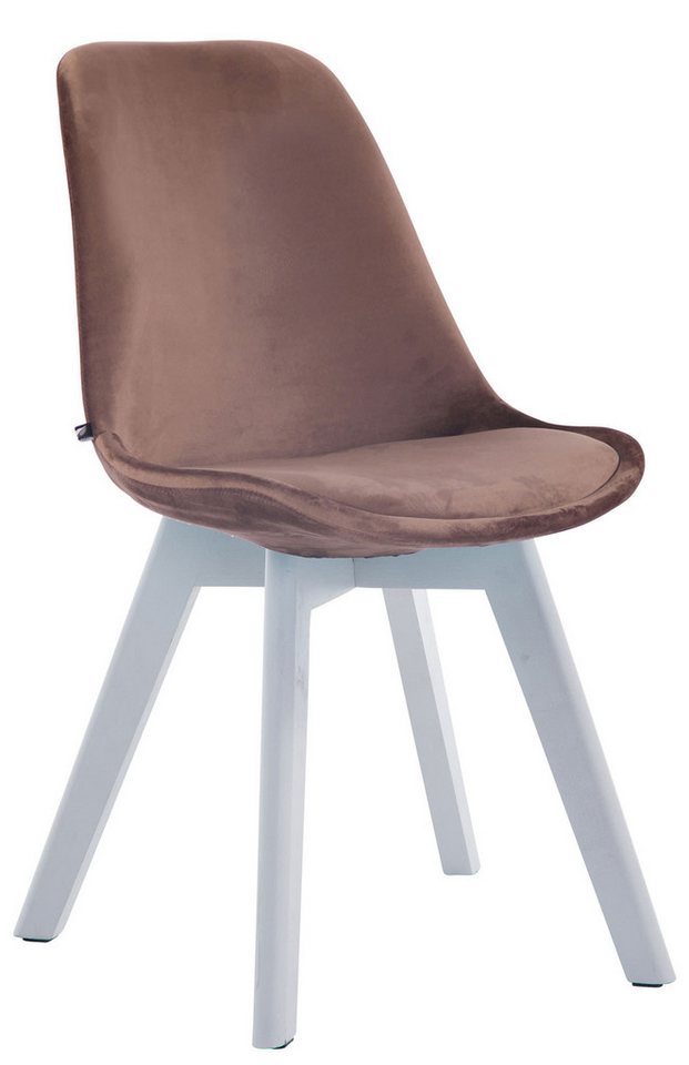 TPFLiving Besucherstuhl Bornova Two mit hochwertig gepolsterter Sitzfläche - Konferenzstuhl (Küchenstuhl - Esszimmerstuhl - Wohnzimmerstuhl), Gestell: Buchenholz weiß - Sitzfläche: Samt Braun von TPFLiving