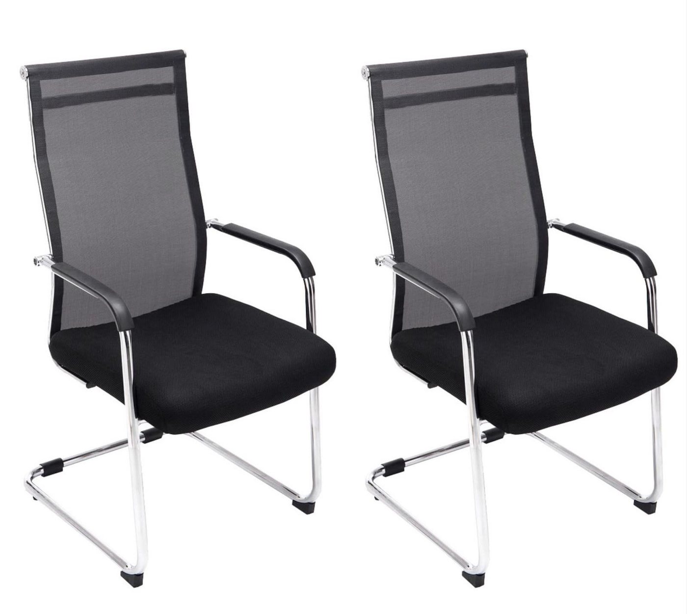 TPFLiving Besucherstuhl Brent mit hochwertig gepolsterter Sitzfläche - Konferenzstuhl (Küchenstuhl - Esszimmerstuhl - Wohnzimmerstuhl, 2 St), Gestell: Metall chrom - Sitzfläche: Netzbezug Schwarz von TPFLiving
