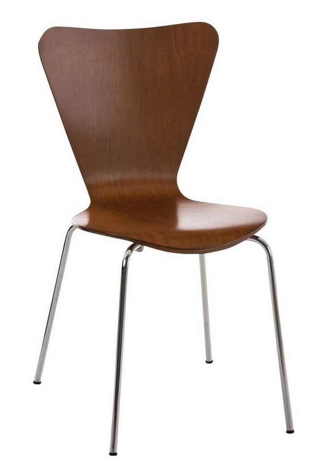 TPFLiving Besucherstuhl Calisso mit ergonomisch geformter Sitzfläche - Konferenzstuhl (Besprechungsstuhl - Warteraumstuhl - Messestuhl), Gestell: Metall chrom - Sitzfläche: Holz braun von TPFLiving