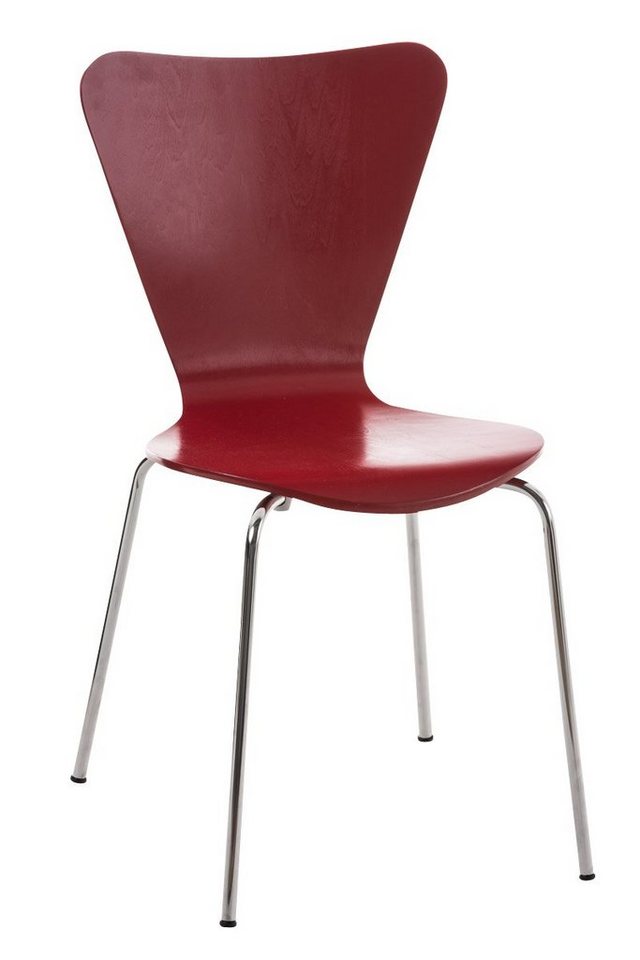 TPFLiving Besucherstuhl Calisso mit ergonomisch geformter Sitzfläche - Konferenzstuhl (Besprechungsstuhl - Warteraumstuhl - Messestuhl), Gestell: Metall chrom - Sitzfläche: Holz rot von TPFLiving