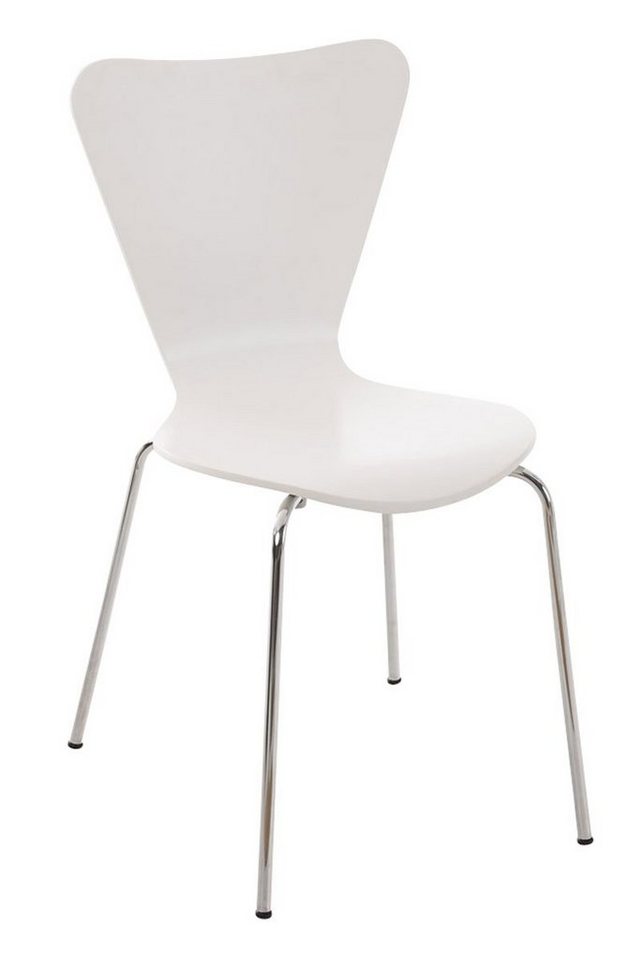 TPFLiving Besucherstuhl Calisso mit ergonomisch geformter Sitzfläche - Konferenzstuhl (Besprechungsstuhl - Warteraumstuhl - Messestuhl), Gestell: Metall chrom - Sitzfläche: Holz weiß von TPFLiving