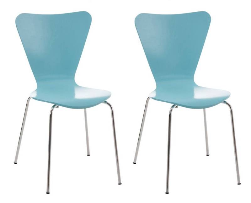 TPFLiving Besucherstuhl Calisso mit ergonomisch geformter Sitzfläche - Konferenzstuhl (Besprechungsstuhl - Warteraumstuhl - Messestuhl, 2 St), Gestell: Metall chrom - Sitzfläche: Holz Hellblau von TPFLiving