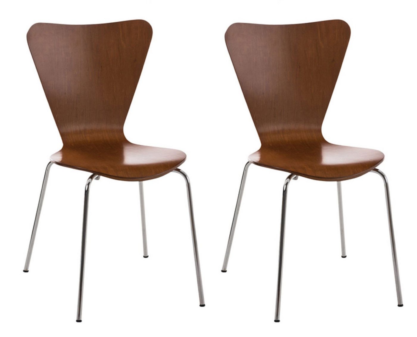 TPFLiving Besucherstuhl Groningen - Stuhl mit chromfarbenem Metallgestell (Besucherstuhl - Sitzfläche und Rückenlehne aus Holz, 2 St), Maße (TxBxH): 47 x 46 x 81cm - Farbe: braun von TPFLiving