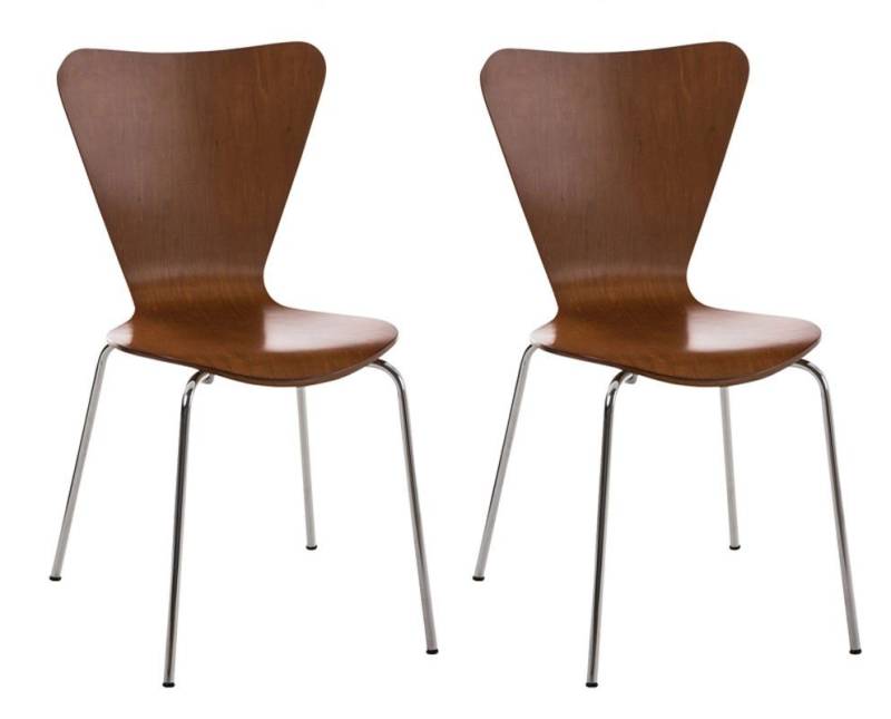 TPFLiving Besucherstuhl Calisso mit ergonomisch geformter Sitzfläche - Konferenzstuhl (Besprechungsstuhl - Warteraumstuhl - Messestuhl, 2 St), Gestell: Metall chrom - Sitzfläche: Holz braun von TPFLiving