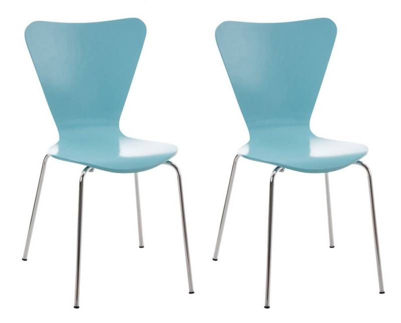 TPFLiving Besucherstuhl Calisso mit ergonomisch geformter Sitzfläche - Konferenzstuhl (Besprechungsstuhl - Warteraumstuhl - Messestuhl, 2 St), Gestell: Metall chrom - Sitzfläche: Holz hellblau von TPFLiving