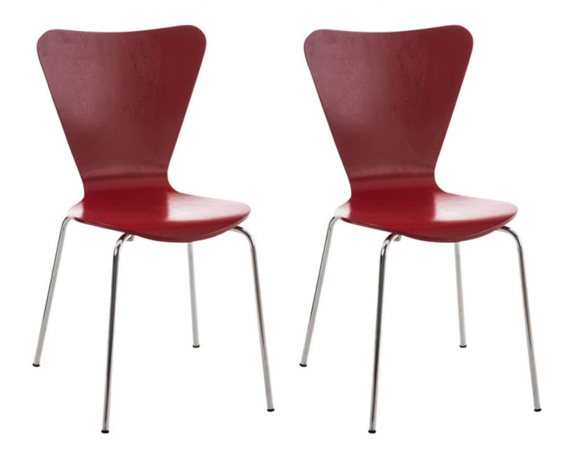 TPFLiving Besucherstuhl Groningen - Stuhl mit chromfarbenem Metallgestell (Besucherstuhl - Sitzfläche und Rückenlehne aus Holz, 2 St), Maße (TxBxH): 47 x 46 x 81cm - Farbe: rot von TPFLiving