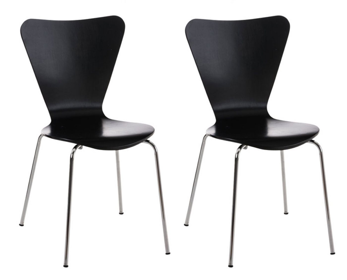 TPFLiving Besucherstuhl Groningen - Stuhl mit chromfarbenem Metallgestell (Besucherstuhl - Sitzfläche und Rückenlehne aus Holz, 2 St), Maße (TxBxH): 47 x 46 x 81cm - Farbe: schwarz von TPFLiving