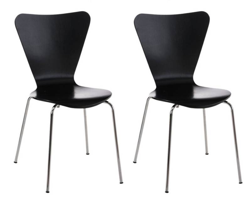 TPFLiving Besucherstuhl Groningen - Stuhl mit chromfarbenem Metallgestell (Besucherstuhl - Sitzfläche und Rückenlehne aus Holz, 2 St), Maße (TxBxH): 47 x 46 x 81cm - Farbe: schwarz von TPFLiving