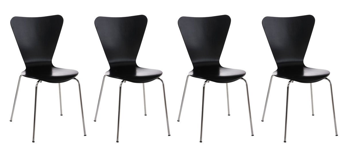 TPFLiving Besucherstuhl Calisso mit ergonomisch geformter Sitzfläche - Konferenzstuhl (Besprechungsstuhl - Warteraumstuhl - Messestuhl, 4 St), Gestell: Metall chrom - Sitzfläche: Holz schwarz von TPFLiving