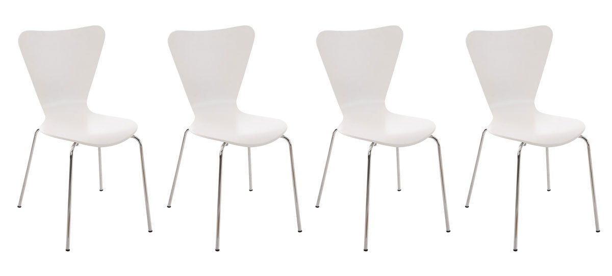 TPFLiving Besucherstuhl Calisso mit ergonomisch geformter Sitzfläche - Konferenzstuhl (Besprechungsstuhl - Warteraumstuhl - Messestuhl, 4 St), Gestell: Metall chrom - Sitzfläche: Holz weiß von TPFLiving