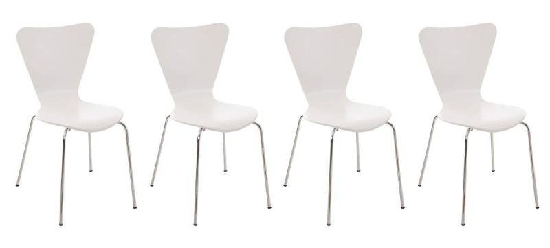 TPFLiving Besucherstuhl Calisso mit ergonomisch geformter Sitzfläche - Konferenzstuhl (Besprechungsstuhl - Warteraumstuhl - Messestuhl, 4 St), Gestell: Metall chrom - Sitzfläche: Holz weiß von TPFLiving