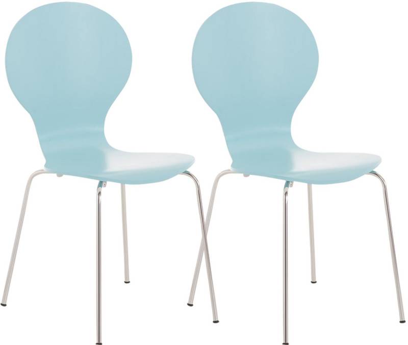 TPFLiving Besucherstuhl Ede - Stuhl mit chromfarbenem Metallgestell (Besucherstuhl - Sitzfläche und Rückenlehne aus Holz, 2 St), Maße (TxBxH): 45 x 43 x 86cm - Farbe: hellblau von TPFLiving