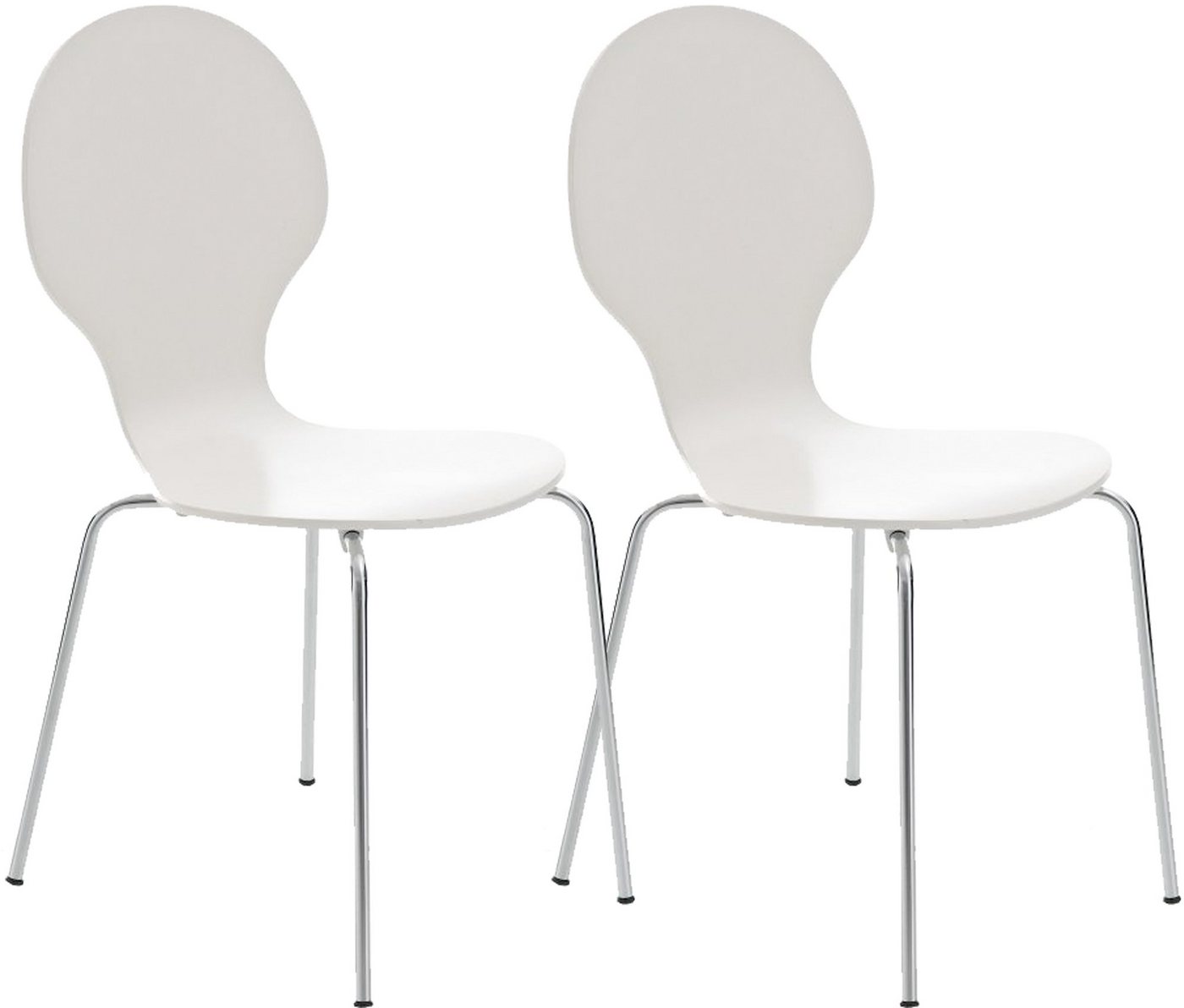 TPFLiving Besucherstuhl Daggy mit ergonomisch geformter Sitzfläche - Konferenzstuhl (Besprechungsstuhl - Warteraumstuhl - Messestuhl, 2 St), Gestell: Metall chrom - Sitzfläche: Holz weiß von TPFLiving
