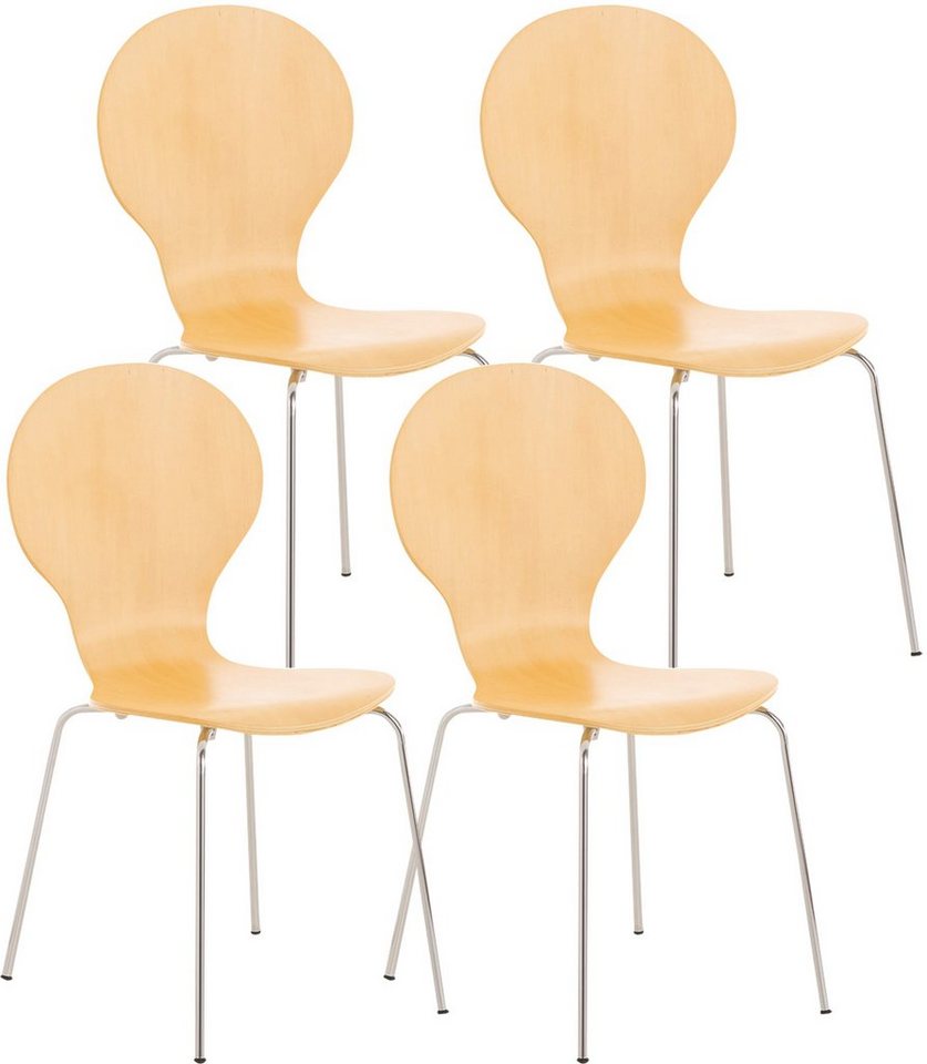 TPFLiving Besucherstuhl Daggy mit ergonomisch geformter Sitzfläche - Konferenzstuhl (Besprechungsstuhl - Warteraumstuhl - Messestuhl, 4 St), Gestell: Metall chrom - Sitzfläche: Holz Natura von TPFLiving